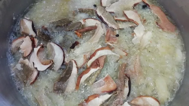 2. Do hrnca pridáme kyslú kapustu, zalejeme vodou, môžeme pridať aj šťavu z kyslej kapusty. Potrebujeme 1,5 l tekutiny. Ak je kapusta príliš kyslá, tak ju premyjeme.