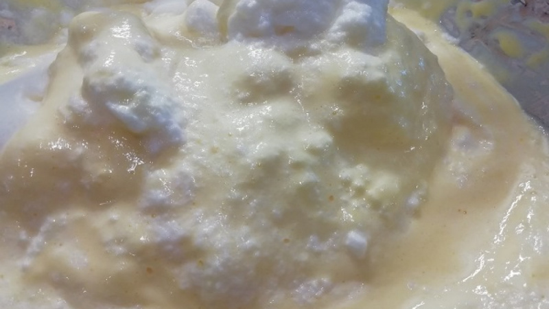 1. Formu na bábovku dôkladne vytrieme maslom a vysypeme kokosom alebo hrubou múkou. Žĺtky si oddelíme od bielkov. Následne bielky vyšľaháme so štipkou soli dotuha.